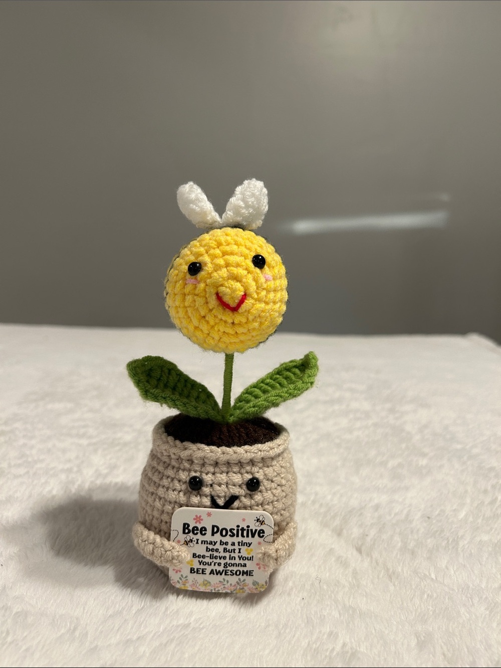 Handmade Yellow Smiling Bee Flower Crochet Plush emotional gift